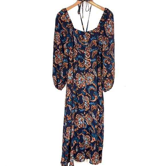 NWT MinkPink Whilla Navy Multi Paisley O-Ring Tie Neck Midi Dress Size Large - Picture 11 of 16
